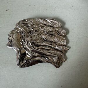 Vintage Native American Indian chief silver belt buckle
